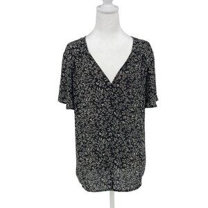 Pleione for Anthropologie Black and White Floral Blouse Top Sz M EUC Flattering
